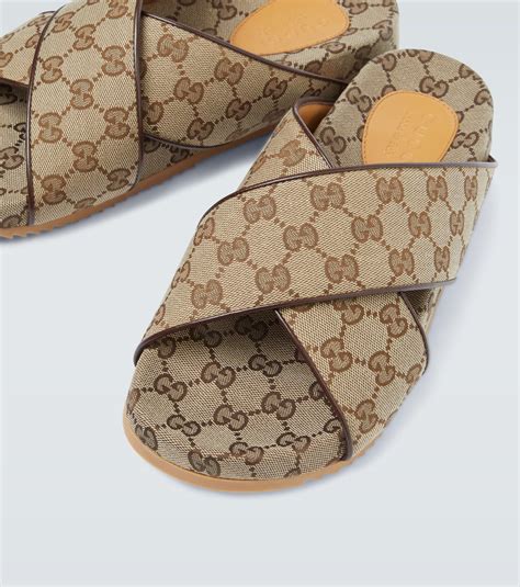 gucci sideline gg canvas slides|gucci slides with fur women.